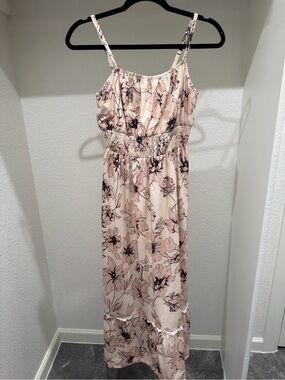 Grace Karin Blush Pink Floral Maxi Dress with Smocked Waist